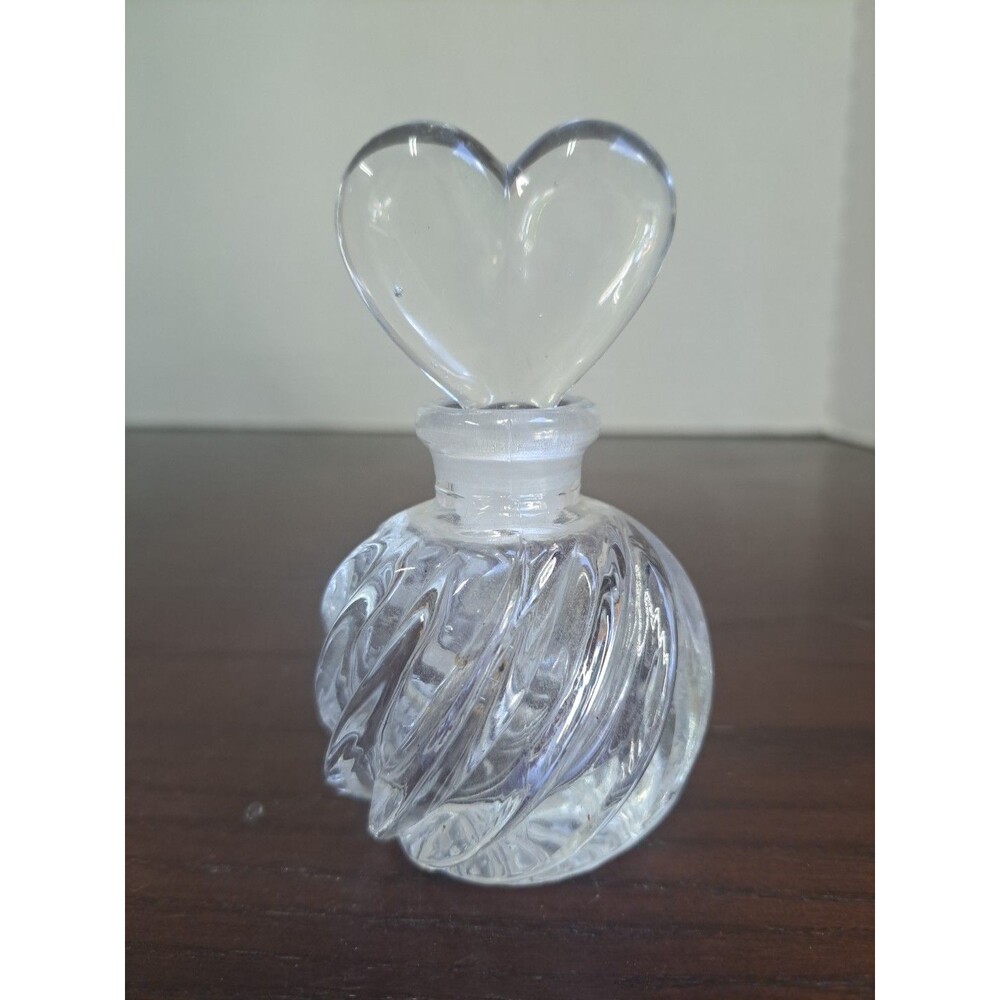 Vintage Teleflora Swirled Glass With Heart Shape Stopper Crystal Perfume Bottle